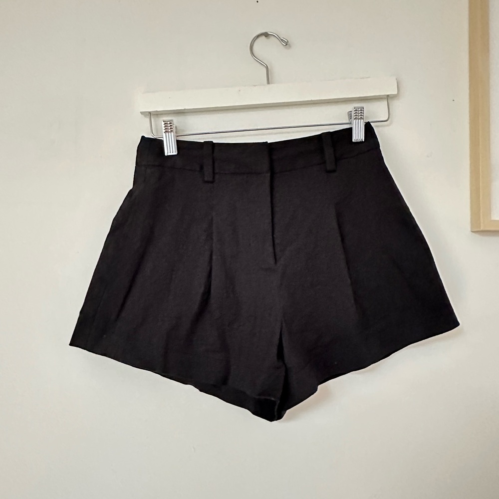 Black Stretch Linen Mini Shorts